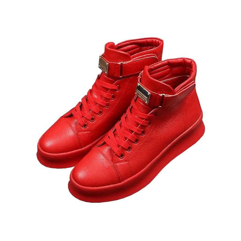 Metal Top High Leather Boots Men Thick Platform Red Bottom Casual Men Shoes Spring Autumn Leisure Sneakers Footwear Botas Hombre