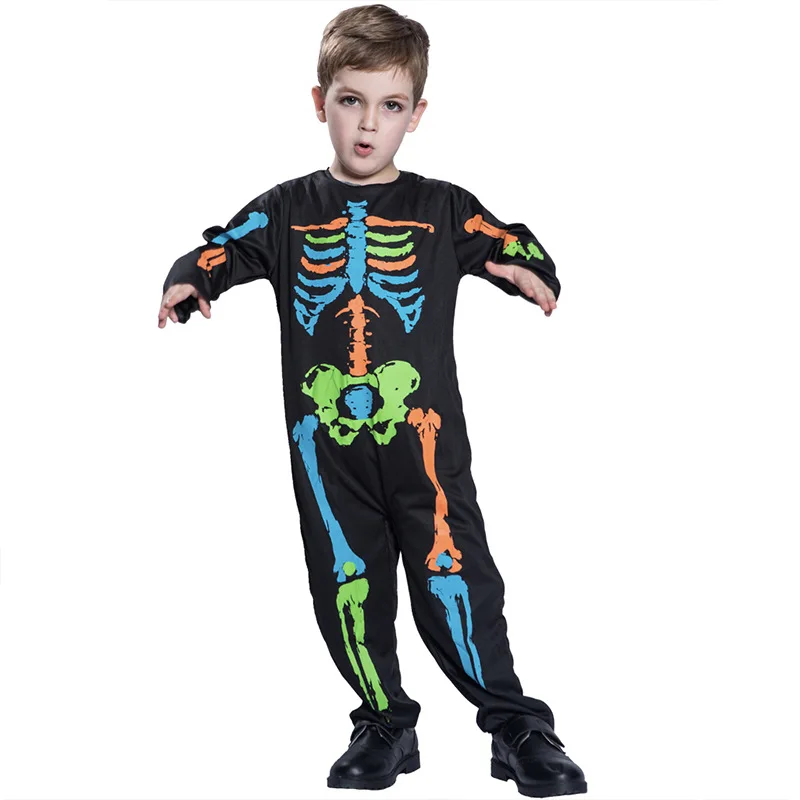 

Cosplay Children's Halloween Party Costume Cute Colorful Full Bone Skull One-Piece Suit