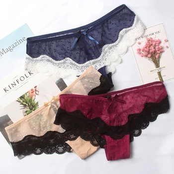 

Women's Sexy Underwear Ladies Lace Floral Panties Mid-Rise Transparent Super Thin Sexy Panties Breathable Briefs