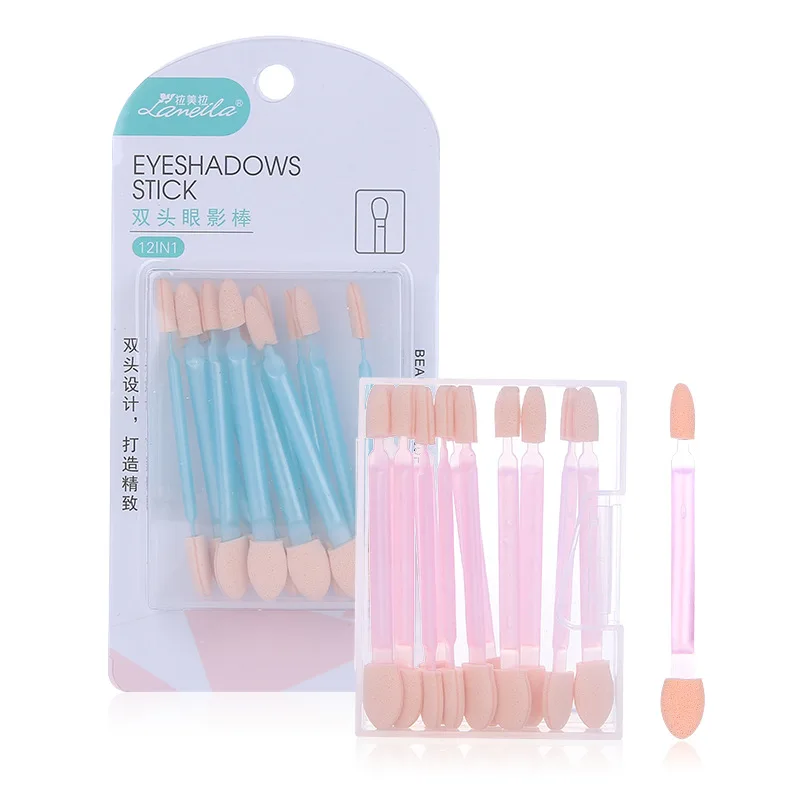 

12 Pcs/set eye shadow applicator Sticks Disposable Brushes Sponge Lip Brush Double End Make-Up Make Up Tools Eyeliner