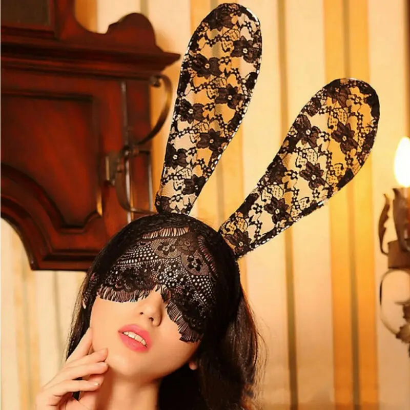 Women Sexy Rabbit Bunny Ears Lace Veil Eye Mask Headband Party Cosplay Fancy Dress Masquerade Costume Props | Дом и сад