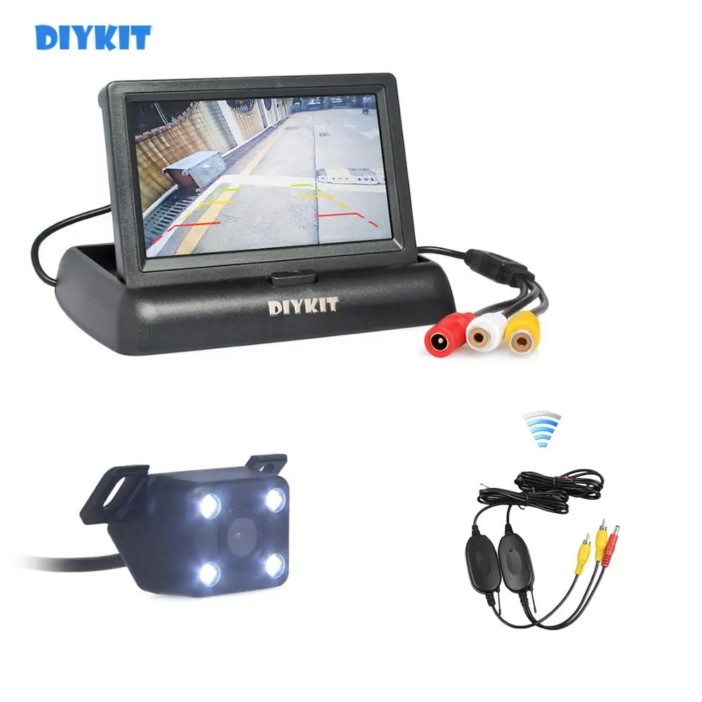 DIYKIT беспроводной 4,3 дюймов складной монитор заднего вида Автомобильный монитор СВЕТОДИОДНЫЙ камера заднего вида Автомобильная камера комплект заднего вида аксессуары для парковки