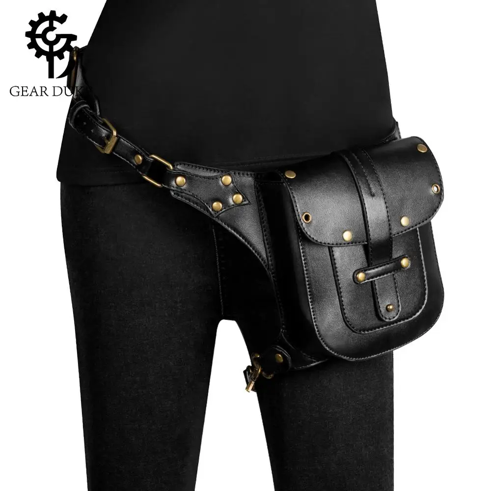 

Gothic Punk Rock Women Motorcycle Bag Men Steampunk Chain Belt Waist Bags Moto Biker Shoulder Crossbody Bag Chest Pack for Man