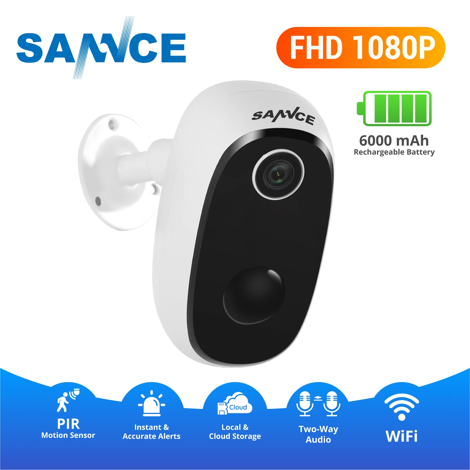 SANNCE 1080P FHD перезаряжаемая Встроенная аккумуляторная IP-камера безопасности