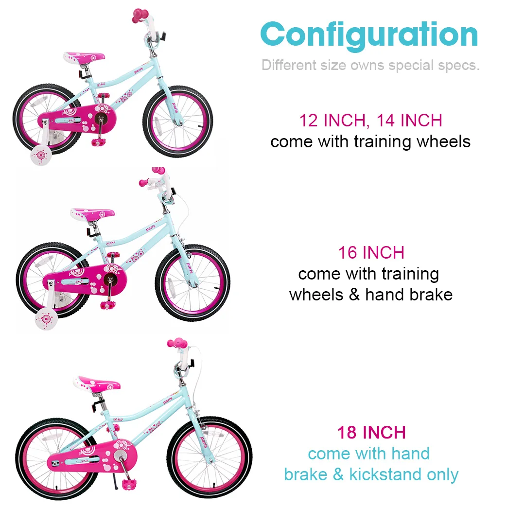 US 7 Days Arrived Free Shipping 12/14/16 inch Pink Children Bike Kids Bicycles Girls Bike Foot Break BSCI Verified Factory