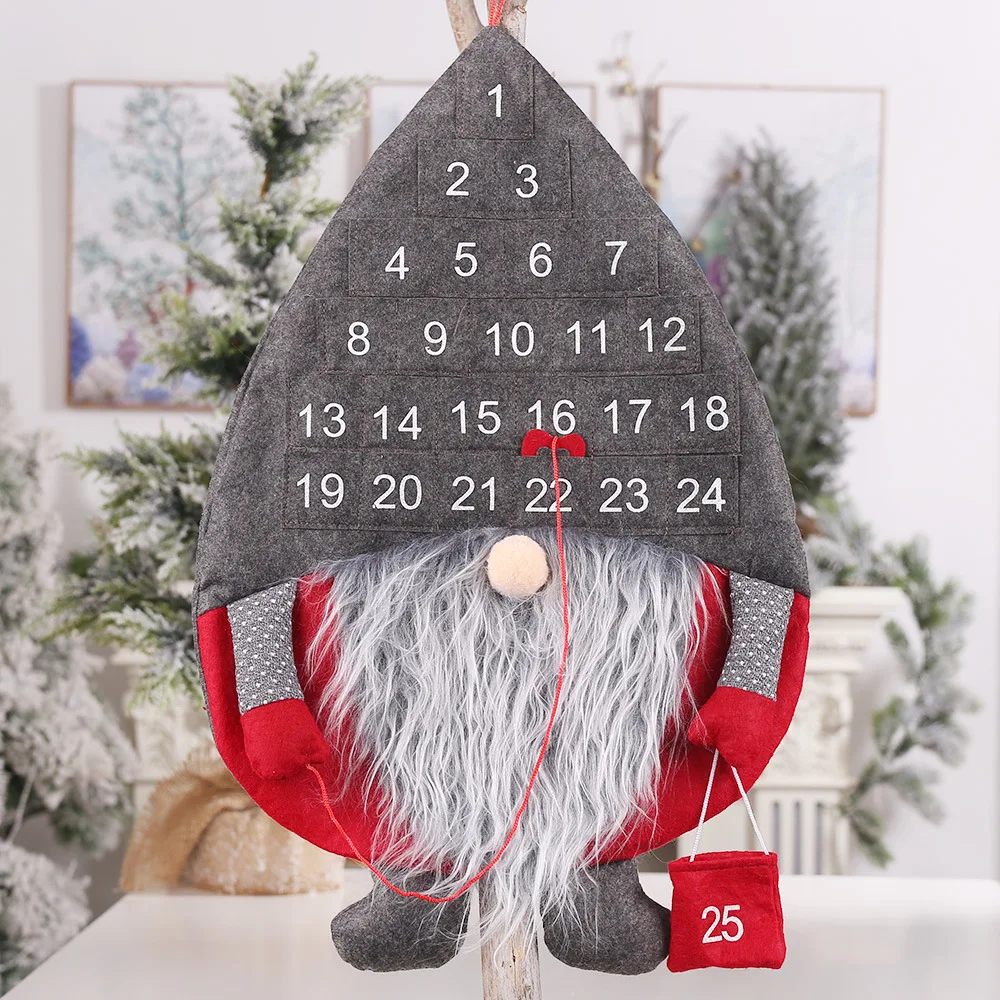 Christmas arrival calendar non-woven cloth 62x40cm Nordic long beard old man 2020 New Year Christmas interior home decoration