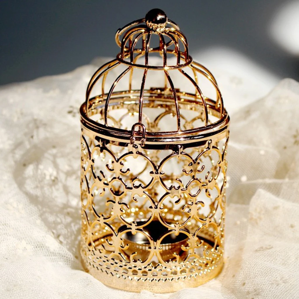 Metal Hollow Birdcage Candle Holder Tealight Candlestick Romantic Night Light Candle Holder Hanging Birdcage Candle Holder