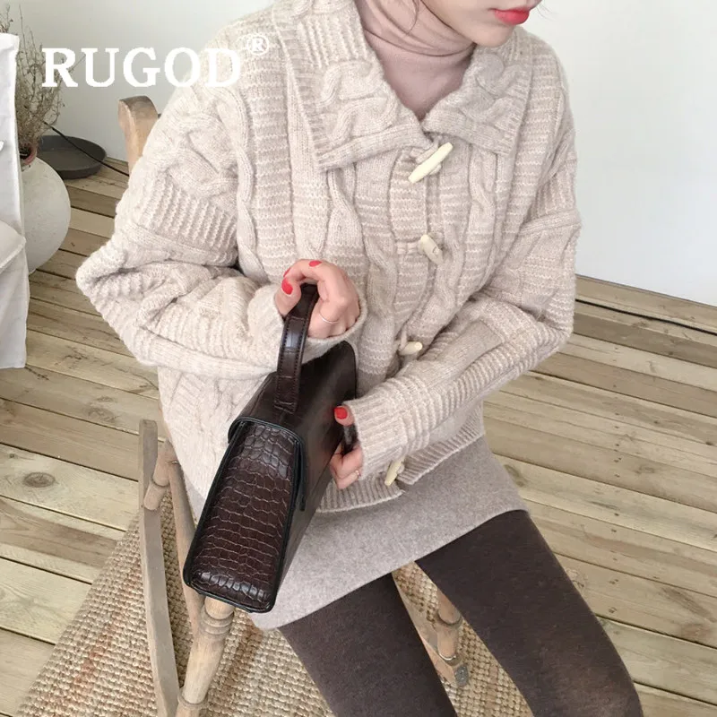RUGOD/, женская зимняя одежда, Однотонный свитер, кардиган, плотное теплое вязаное пальто, свободная шикарная Корейская кофта, mujer, модная женская кофта