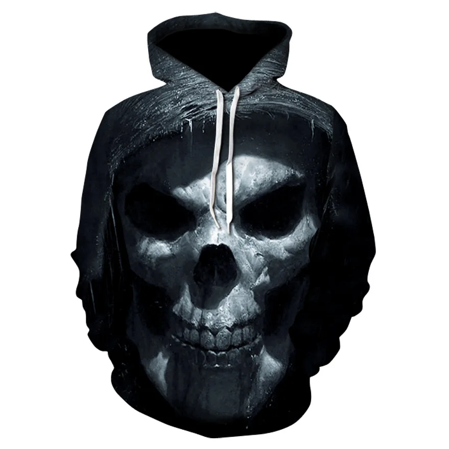 

2018 New Gothic Skull Hoodie Men's Hip Hop Hoodie Men's / Women's Slim 3D Sweatshirt Print Denim Fake Hooded Jacket