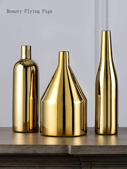 

Golden light luxury vase decoration home living room home accessories flower arrangement crafts ceramic bottle decoration