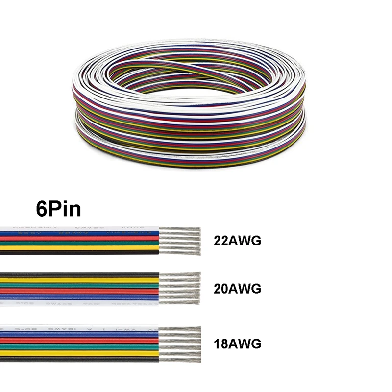 1 м 6 Pin Луженая Медный провод изоляционный PVC кабель 22AWG электрический для RGBW CCT