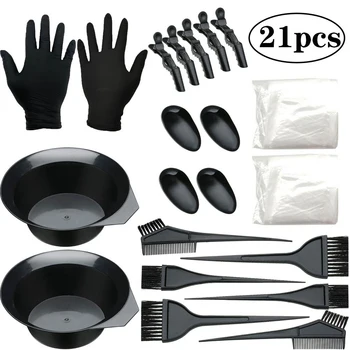 

21pcs/set Practical DIY Brush Ear Cover Hair Dye Coloring Kit Hairdressing Home Salon Gloves Tinting Bowl Multifunction Adults