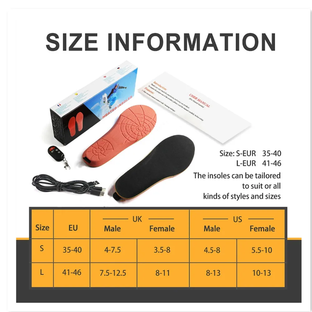2021 USB Heating Insoles Wireless Intelligent Remote Control Winter Spring Warm Heated Insoles EUR Size 35-46 Cut to Fit Unisex 4