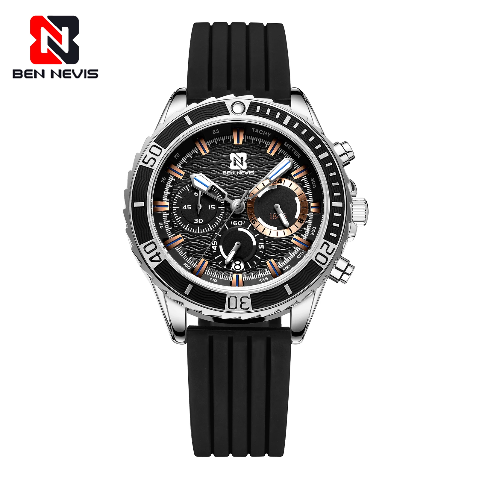 Ben Nevis мужские часы Роскошные спортивные Бизнес кварцевые часы военные наручные часы силиконовый ремешок мужские часы relogio подарок A5 - Цвет: Black