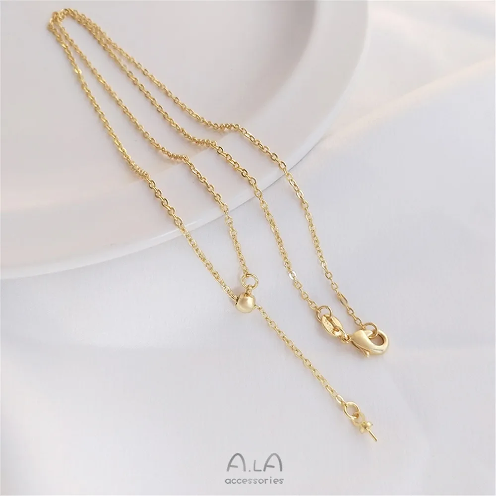 14K gold color with rubber bead adjustable Y-word half-hole pearl empty support pendant clavicle chain DIY simple necklace