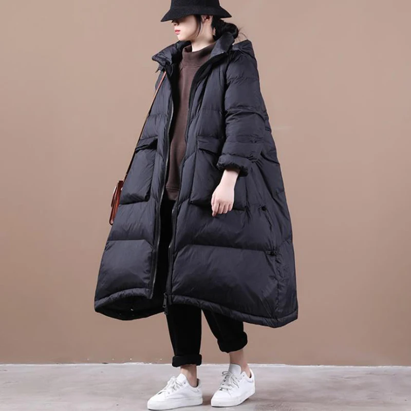 

SEDUTMO Winter Warm Thick Duck Down Jackets Women Oversize Long Hooded Coat Autumn Casual Slim Pocket Parkas ED1649
