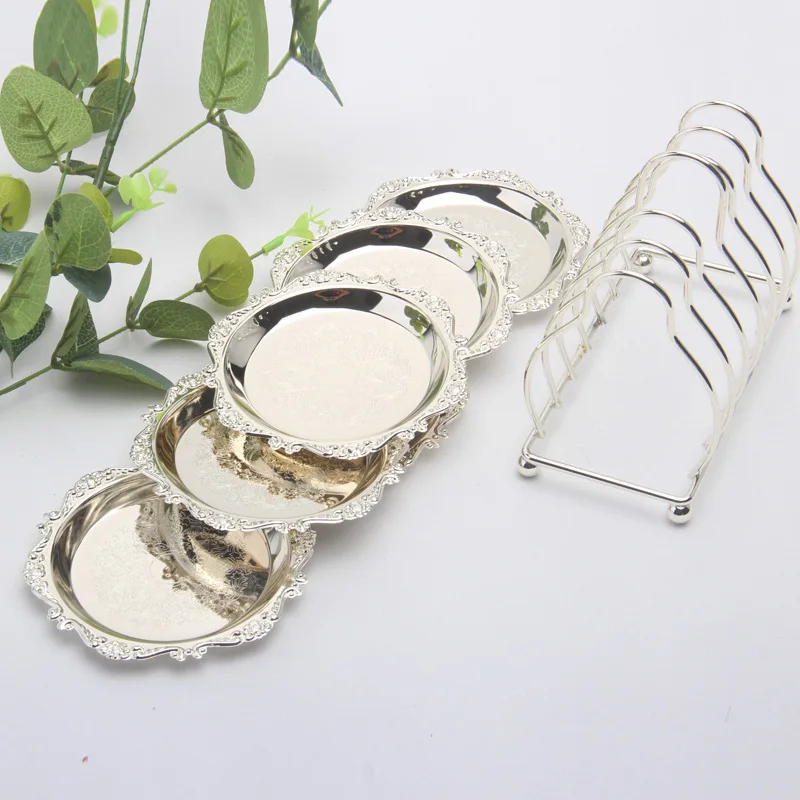 Goedkoop 6 Stks set Hoge Kwaliteit Metalen Dienblad Party Fruit Lade Koffie Coaster Gouden Dienblad Decoratie Keuken Supply