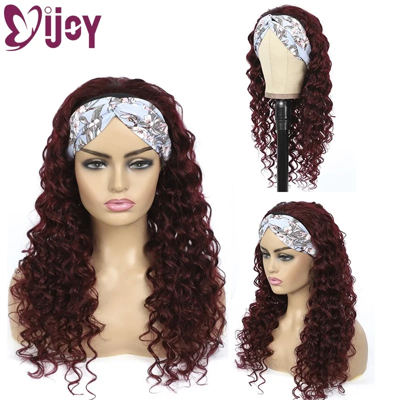 Loose Deep Brazilian Natural Human Hair Headband Wigs 99J RedWine Headband Wigs Non-Remy Full Machine Made Wig 150% Density IJOY