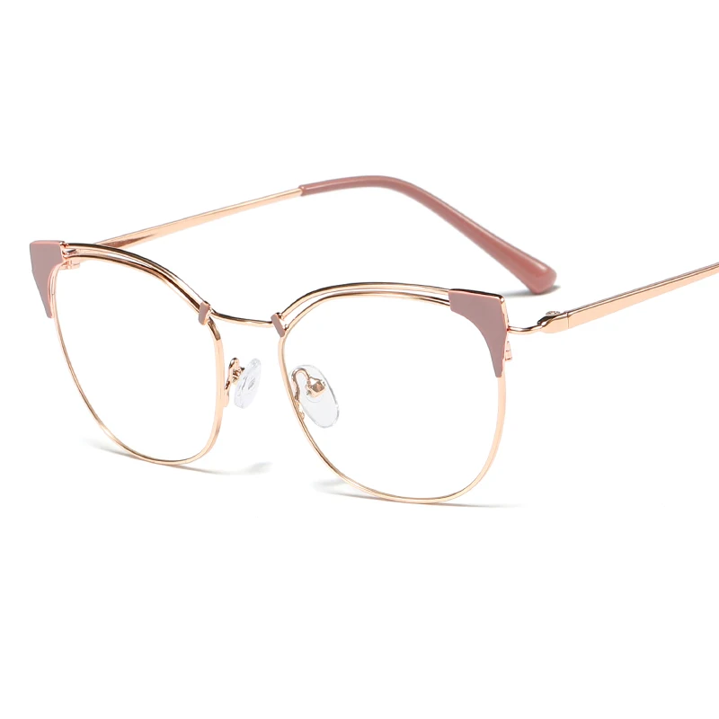 Металлическая Женская модная оправа для очков кошачий глаз, оптические оправы для очков, ретро очки, прозрачные компьютерные очки для женщин - Цвет оправы: Gold Pink