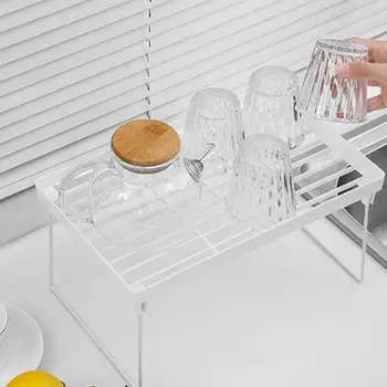

Adjustable Kitchen Storage Rack Metal Cupboard Storage Shelf Non-Skid Spice Rack Single Layer Kitchen Organizer Saving Space