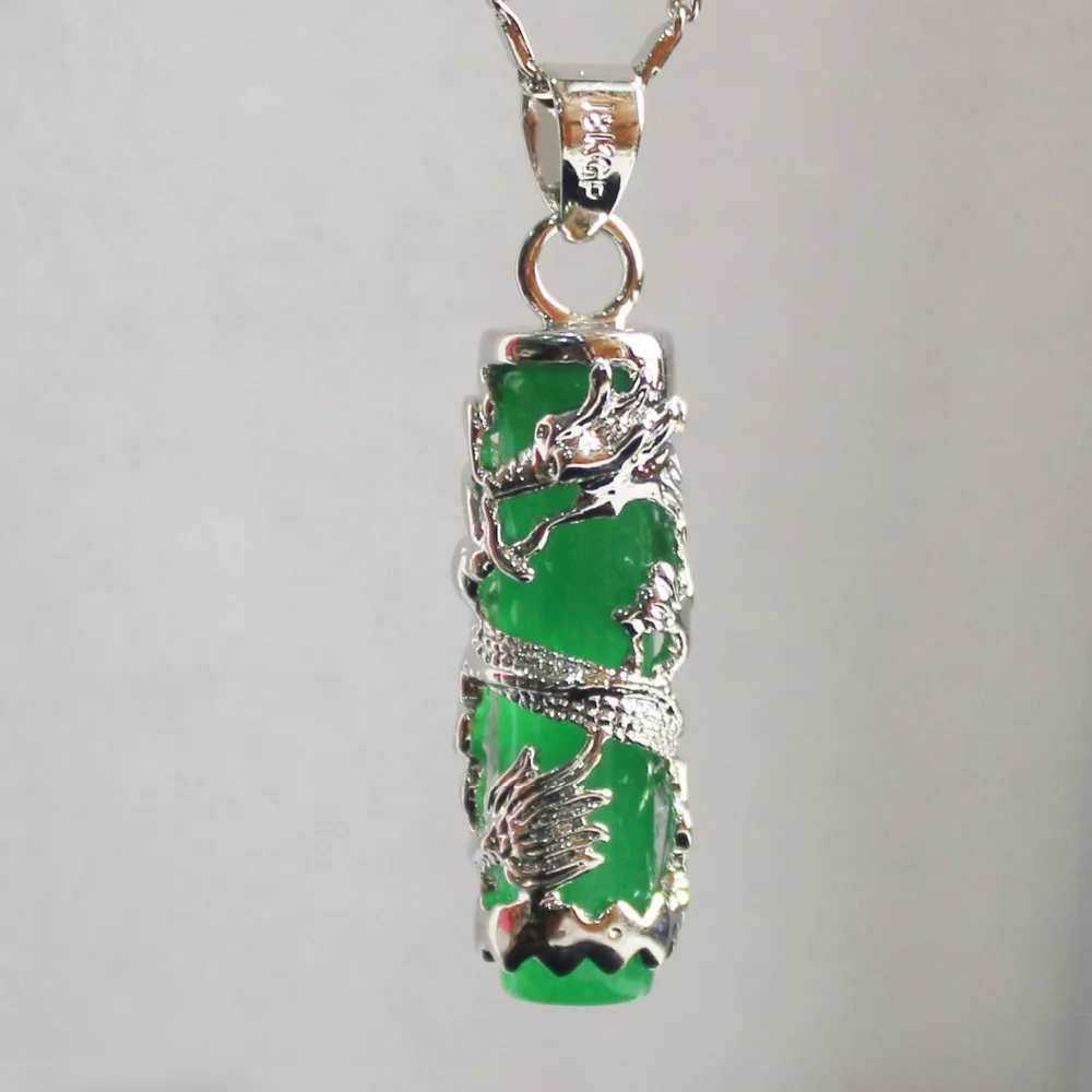 

Natural Green Jade Dragon pillar Pendant Necklace Charm Jewellery Fashion Accessories Hand-Carved Man ahd woman Luck Amulet Gift