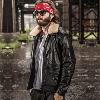 

2020 Autumn New Arrival Casual Mens Sheepskin Genuine Leather Short Jacket Pilot Fur Collar High Quality Zipper Coat For Male