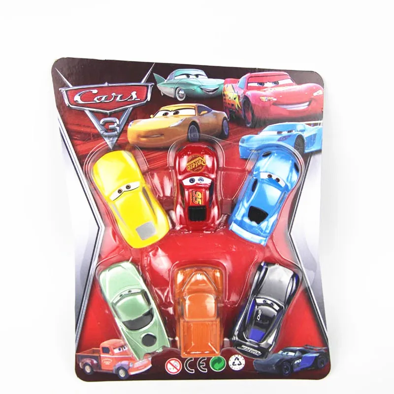 Original box 6Pcs/set Cars Disney Pixar Cars 3 Lightning McQueen Mater Somkey 1:55 Diecast Car Model for Kids Christmas Gift