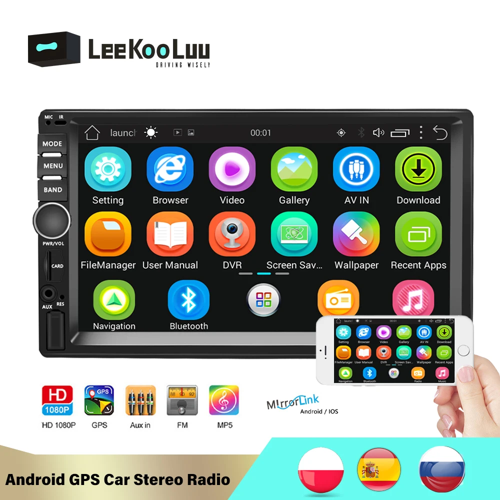 

LeeKooLuu 7'' Android Car Radio Stereo GPS Navigation Bluetooth USB 2 Din Touch Car Multimedia Player RDS Audio Player Autoradio