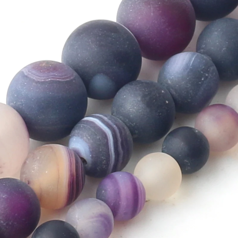

Wholesale Natural Stone Matte Purple Striped Drusy Agates Round Loose Beads 6/8/10mm For Jewelry Making DIY Bracelets 15inch