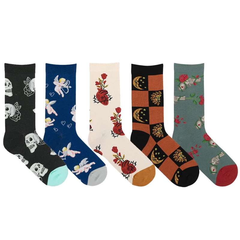 Французские романтические хлопковые носки с креативным рисунком, милые женские носки, 5 пар в партии