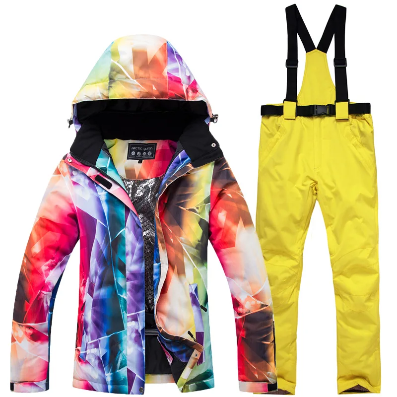 Женская лыжная одежда комплект лыжная одежда ветрозащитные водонепроницаемые брюки теплая Толстая куртка - Цвет: 3
