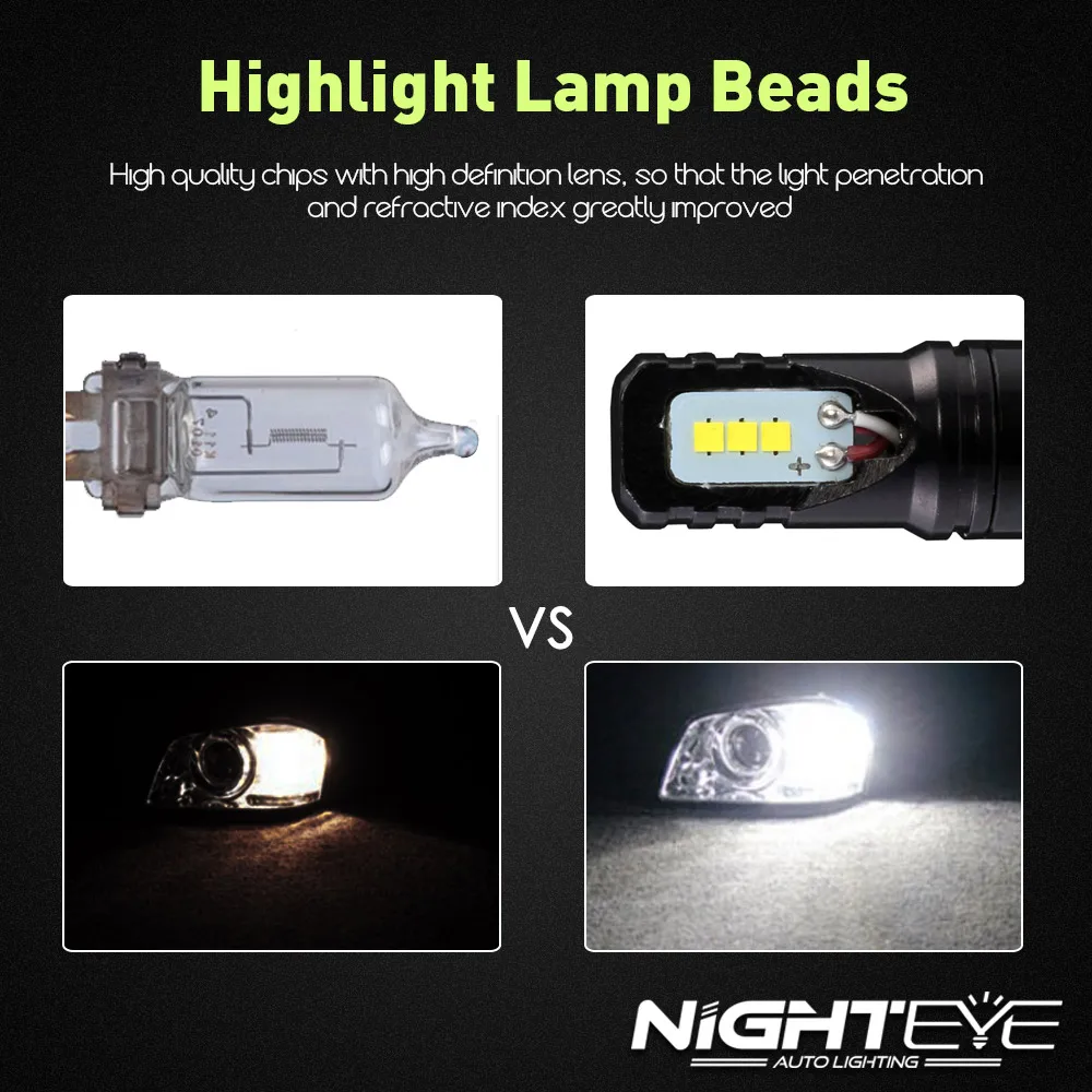 NIGHTEYE H1 H7 H11 Светодиодный противотуманный фонарь 9005 9006 CSP чипы 8 Вт 1600LM