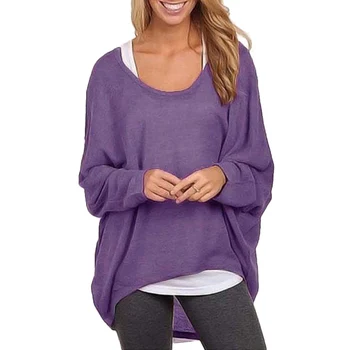

New Women's Sweater Solid Color Round Collar Long Sleeves Cotton Casual All-match Plus Size Multicolor Loose Simple Sweater