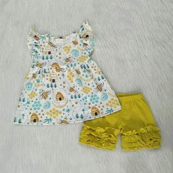 

summer boutique baby girl clothing kids flutter sleeve top and ruffle shorts summer children toddler baby girl outfit clothes