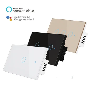 

110V 10A Wireless Home Automation Wall Touch Light Switch 1/2/3/4 Gang Crystal Glass US AU Standard Smart WiFi Wireless Switches