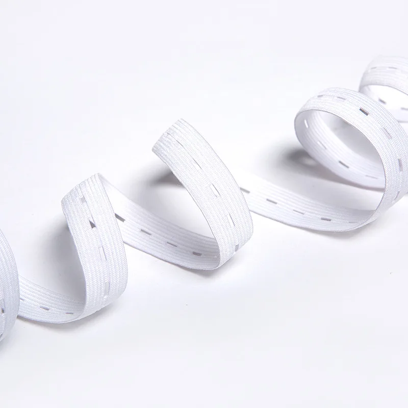 5 Meter Flat Elastic Band with Buttonholes for DIY Garment Sewing - White/Black