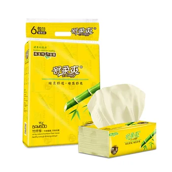 

6 Packs Bamboo Pulp Facial Tissues Toilet Paper Tissue Eco-Friendly Recycled Paper Home Use Soft Dinner Napkins
