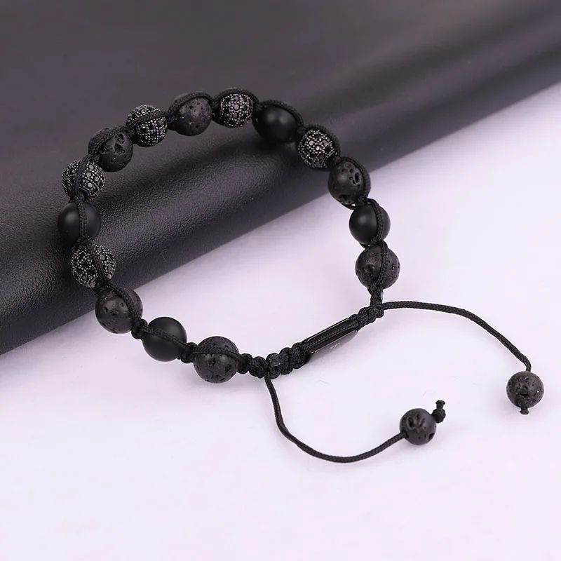 New Arrival Men Bracelet Jewelry 8MM Lava Rock Stone CZ Disc Ball Woven Beads Wrap Bracelets For Men - Image 2