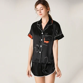 

2020 New Style Pyjamas For Women'S Summer Imitation Silk Thin Short-Sleeved Shorts Suit For Women'S Home Wear Пижама Женская