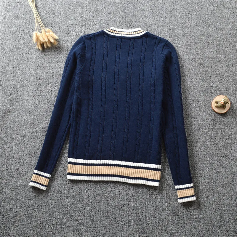 British School Uniform JK Sweater Cute Knitted New Sweater Cotton School Girls Uniform Tops Sweet Long Sleeve Blue White