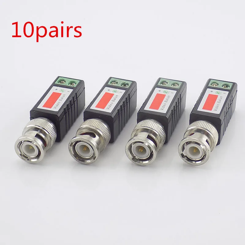 

10Pair CCTV Camera Twisted Bnc Passive Video Balun Transceiver Bnc Male Coax Cat5 Utp Cable Coaxial Adapter for Cctv Cam K18