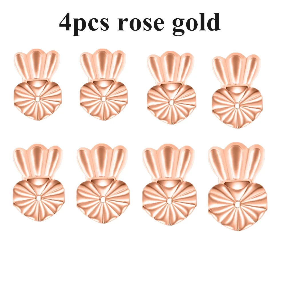 4pcs rose gold Серьги-гвоздики Seanuo в виде короны, поддержка, подходит для женщин, ювелирные изделия, серебро/золото, сердце, мочка уха, серьги, подтяжка, подходит для аксессуаров - Окраска металла: 4pcs rose gold