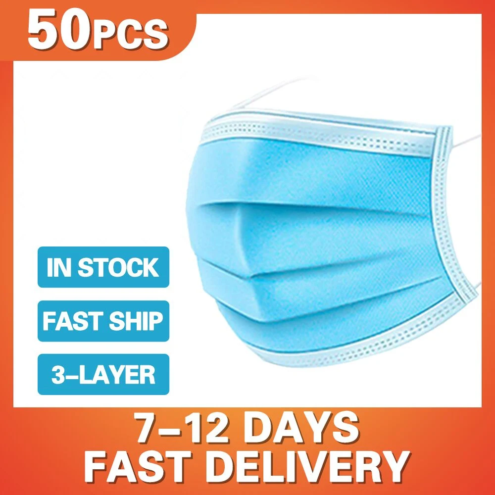

Facial Mask 50/100/200 Pcs 3 Ply Face Mask Disposable Protective Masks Anti-Droplets Non Woven Mouth Mask Men Women Face Mask