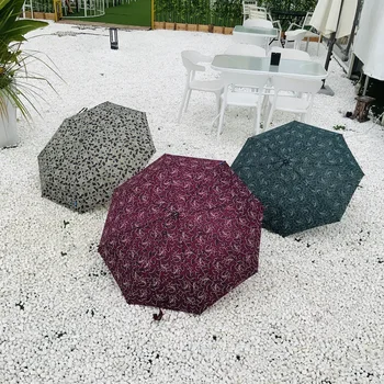 

Fully automatic three folding umbrella unisex art graffiti portable windproof sunny umbrella reinforced strong umbrella