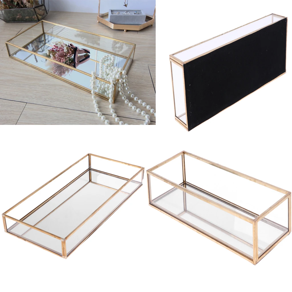 Geometric Glass Jewelry Tray Makeup Holder Organizer Terrarium Succulent Plant Planter Home Table Decor