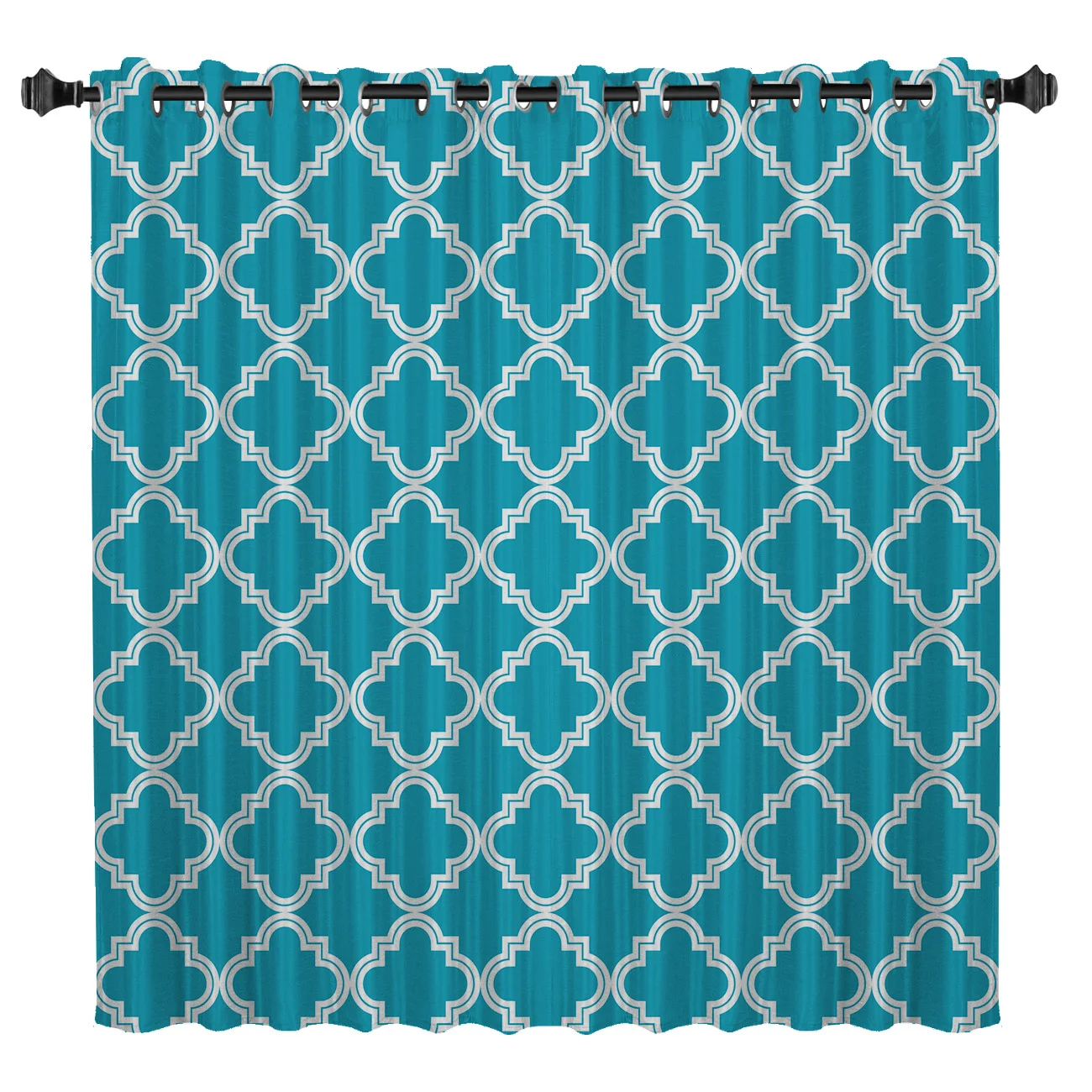 

Blue Moroccan Geometric Checks Window Curtains Dark Living Room Blackout Indoor Floral Fabric Decor Kids Curtain Panels With