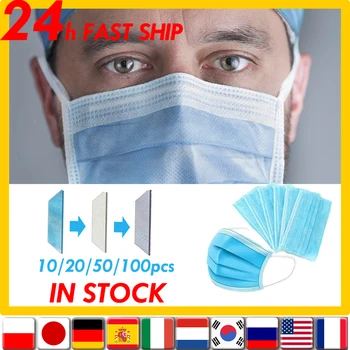 

50/100pcs Breathable Face Mask Disposable Face Mask White Blue Breathable Earloop Sanitary Mask Anti Dust Durable 3-Layer Masks