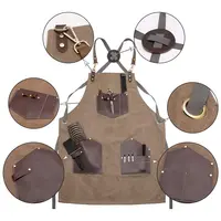 Barber Apron Canvas Cross Back Pinafore with Pockets Multifunction Kitchen Cooking Baking Bib Salon Leather Hairdresser Cape 1