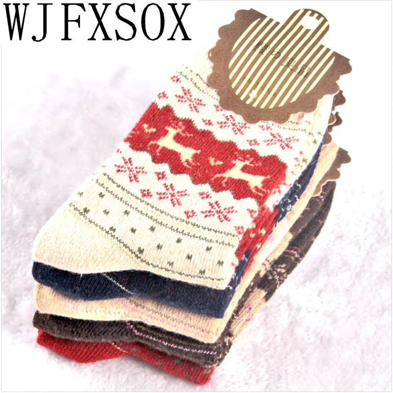 WJFXSOX 1 пар/лот теплые носки для зимы женщин Рождественский Золотой олень из