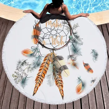 

Round beach towel beach mat bath towel picnic mat mat mat custom dreamnet feather new style Adult Colorful Quicksand Pattern